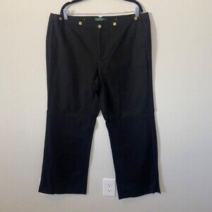 Lauren Ralph Lauren Black Slacks Pant Wide Leg Gold Tone Buttons 18w